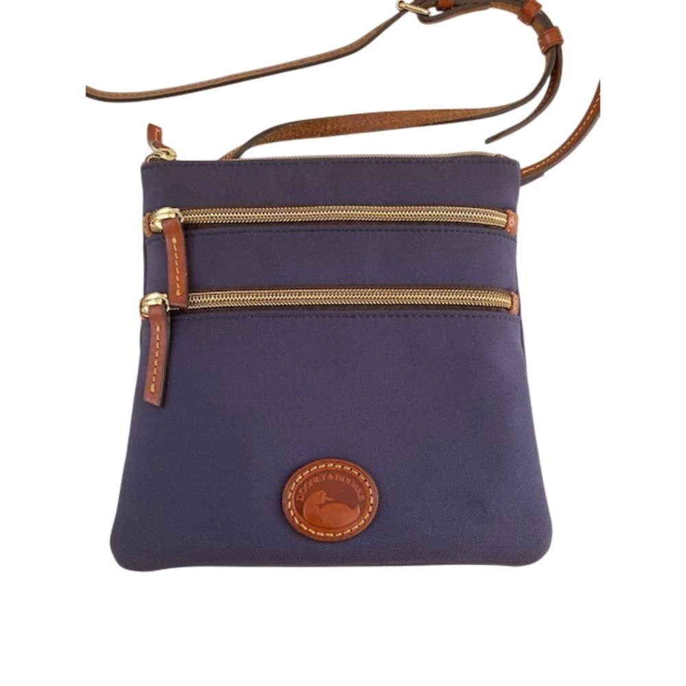 Dooney & Bourke North South Nylon/Leather Triple Zip Navy Crossbody Purse